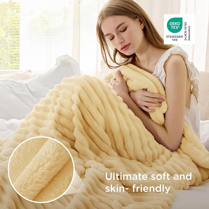 Bedsure Soft Twin Blanket for Bed Decor Gifts Custard Yellow 60"x80" | Birthday - Image 4