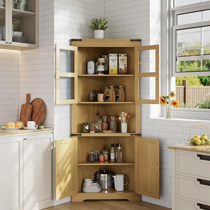 GarveeHome 67" Tall Corner Storage Cabinet, Farmhouse Corner Hutch Display - Image 3