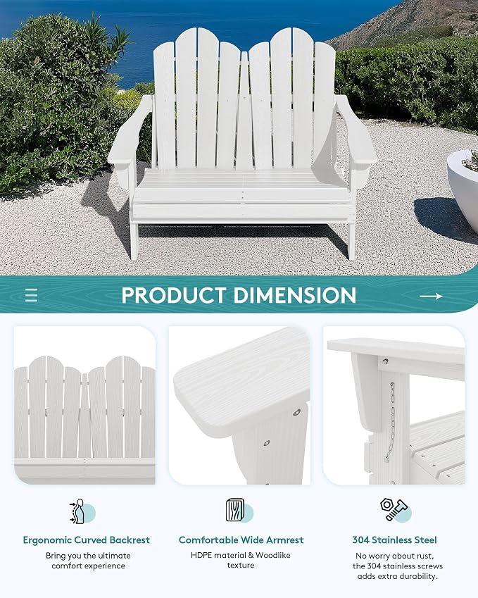 SERWALL Folding Adirondack Bench, HDPE All-Weather Adirondack Loveseat - Image 7