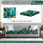 CALBODE 12 Pcs Stretch Outdoor Seat Cushion Covers, Washable Reusable, - Image 2