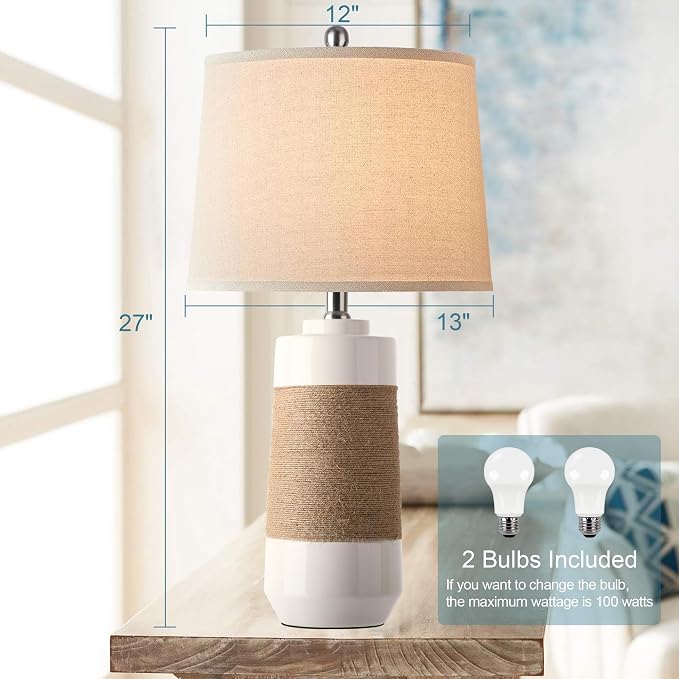Hamucd White Boho Ceramic Lamps - Image 3