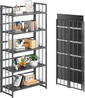 4NM No Assembly 5 Tiers Folding Bookshelf, 59.4" H Foldable Storage Shelves by 4NM