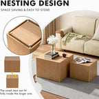 Square Nesting Tables for Living Room, Nesting Coffee Table Wood Grain Veneer - Image 6