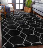 Area Rugs for Bedroom Living Room, 4x6 Fluffy Black and White Geometric Rug | - Image 6