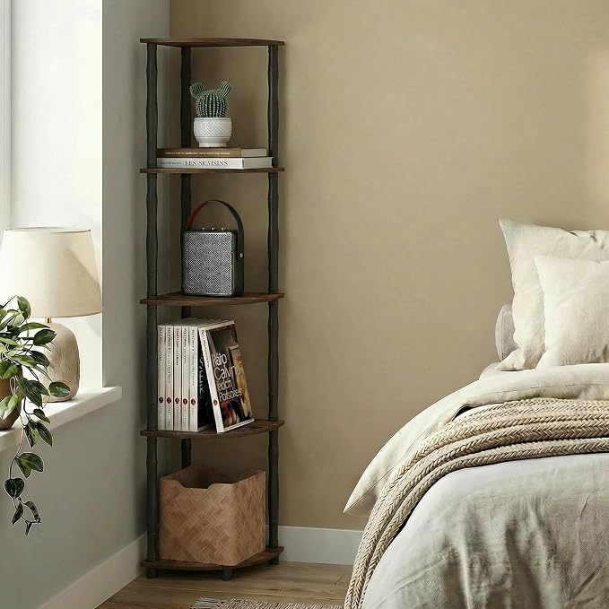 Furinno Turn-N-Tube Storage Shelves, 5-Tier Corner Book Shelf, Standing Corner - Image 4