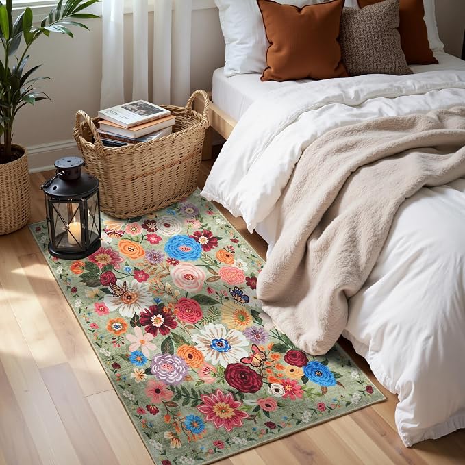 Green Floral Hallway Runner Rug 2x4 by WelcometoBabovid
