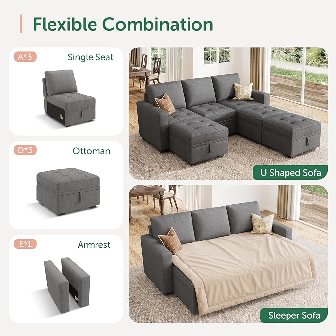 HONBAY Modular Sectional Couch Sleeper Sofa Bed - Image 4