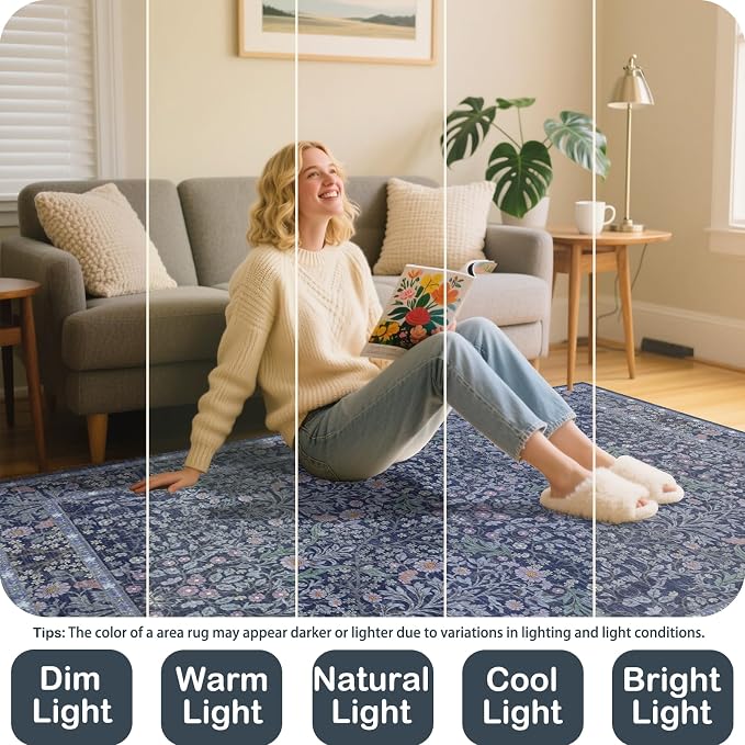 6x9 Washable Area Rugs for Living Room, Stain Resistant Vintage Rugs for Dining - Image 5