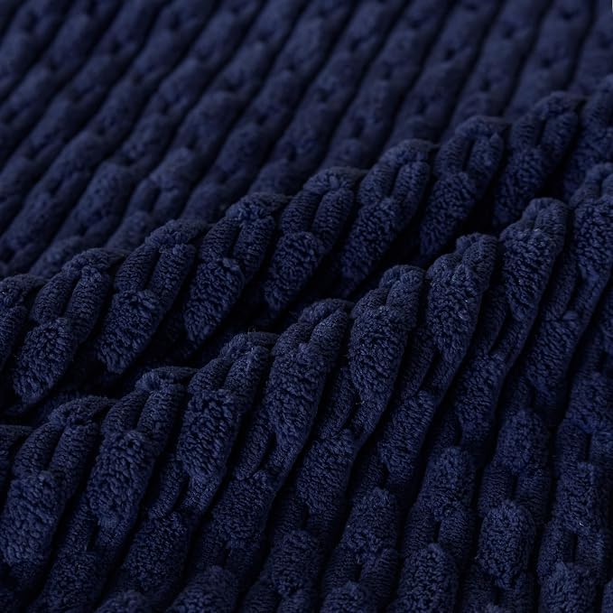 Set of 4 Navy White Taupe Decorative Throw Pillow Covers 16x16 Inch Corduroy - Image 5