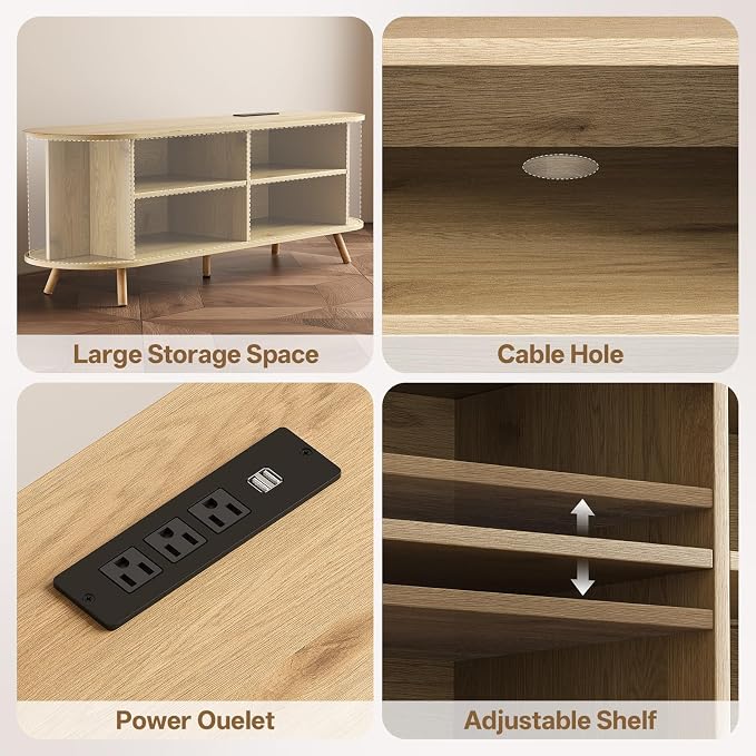 63 inch TV Stand with Power Outlet, Fluted Entertainment Center - Image 4
