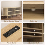 63 inch TV Stand with Power Outlet, Fluted Entertainment Center - Image 4