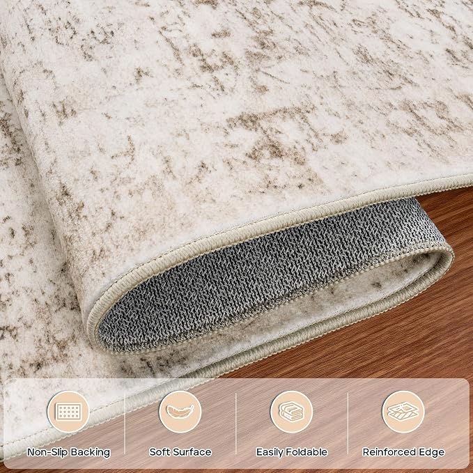 9x12 Area Rugs for Living Room Bedroom Dining Room Washable Beige Ivory | Soft - Image 4