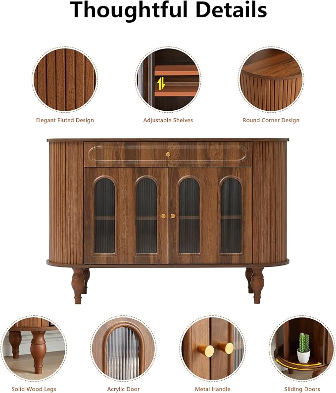 XUZENEST 47'' Fluted Sideboard Buffer Cabinet - Image 7