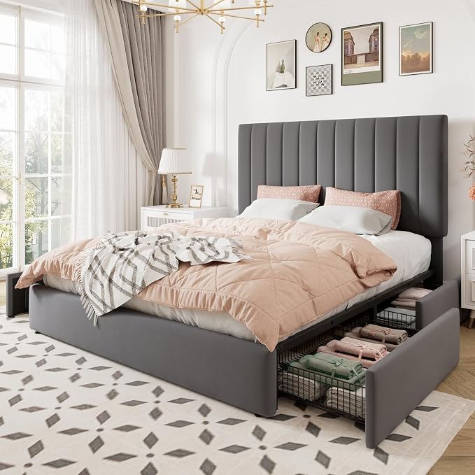 Allewie Full Size Storage Bed Frame, Vertical Channel Tufted Adjustable - Image 9