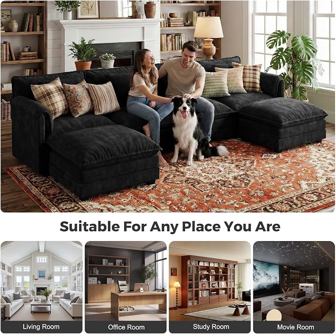 ELUCHANG 150" Modular Sectional Sofa, Comfy Deep Seat Cloud Couch, 6 Seater U - Image 3