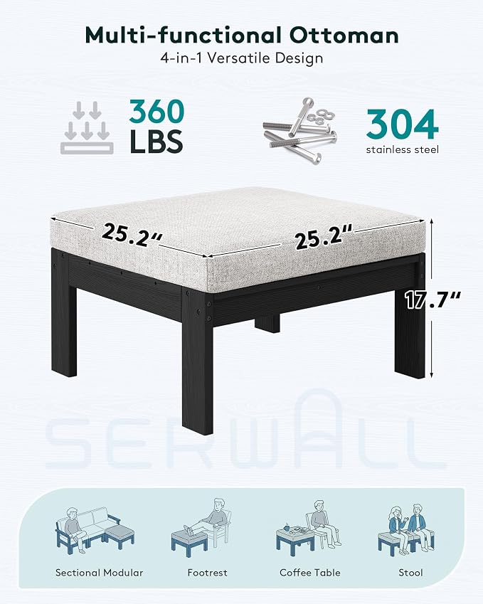SERWALL Outdoor Ottoman with Cushions - Image 2
