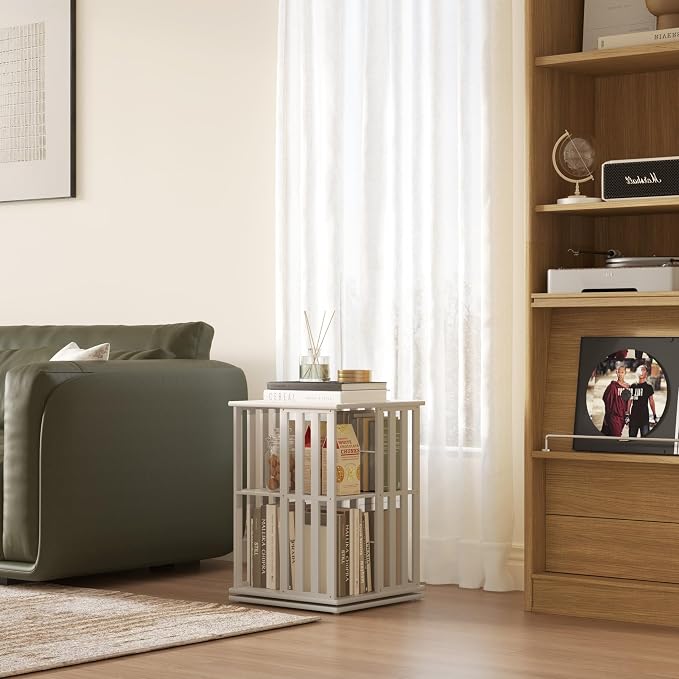 YOWOS Rotating Bookshelf Tower, 360° Display Spinning Bookcase, Bamboo - Image 6