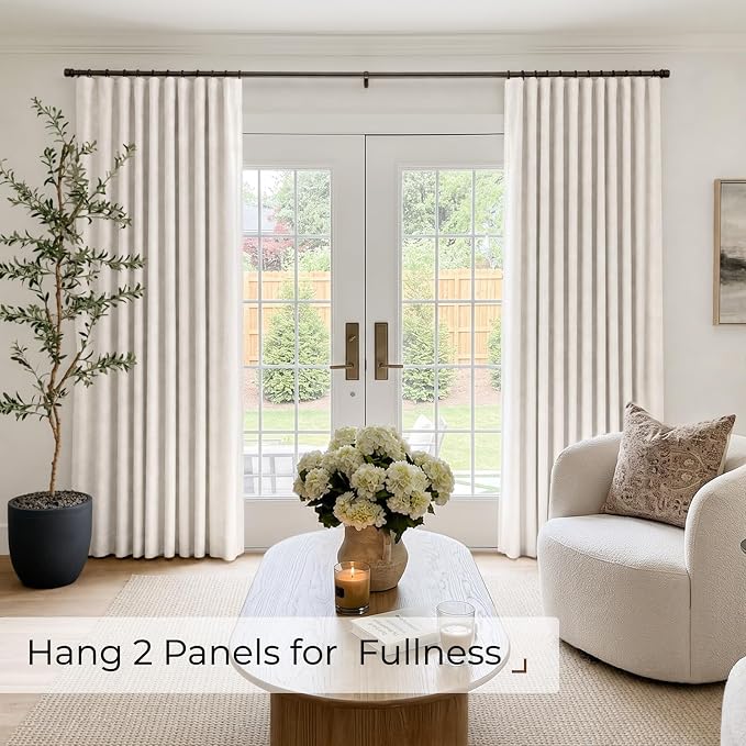 INOVADAY Linen Textured 100% Blackout Sliding Door Curtains 102x90 Beige | 1 - Image 4
