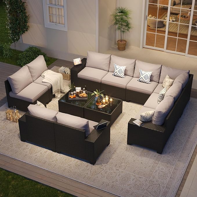 Aoxun Patio Furniture Set, Widen Armrests Wicker Outdoor Sectional - Image 2