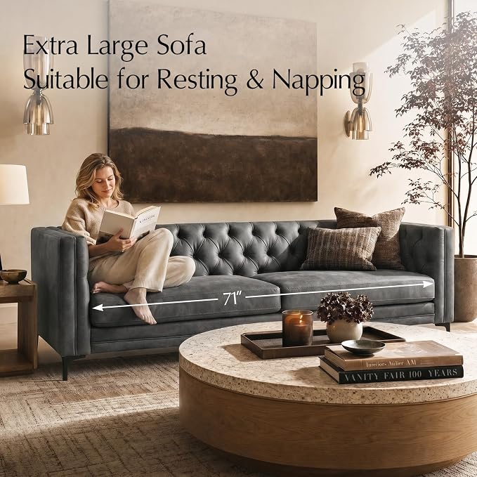 HULALA HOME 84" W Faux Leather Sofa Couch - Image 3