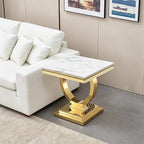 Henf Marble End Table Modern White Faux Marble Sofa Side Table - Image 3