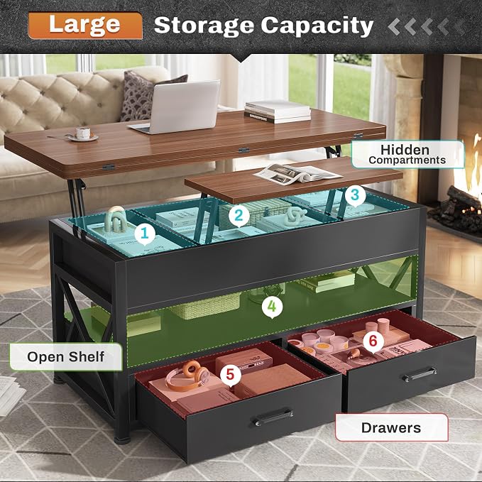 Itaar 40" Lift Top Coffee Table, 4 in 1 White Coffee Tables - Image 3