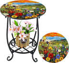 Cinnvoice Outdoor Side Table Round Small Mosaic Patio Accent Indoor End Plant by Cinnvoice