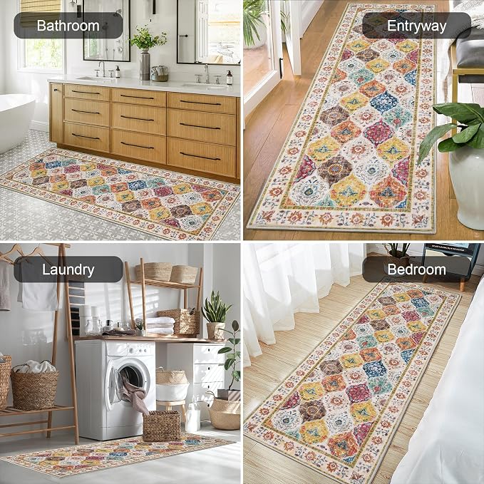 HEBE Hallway Runner Rug 2'x6', Washable Non Slip Kitchen Rug Runner | Soft Boho - Image 5