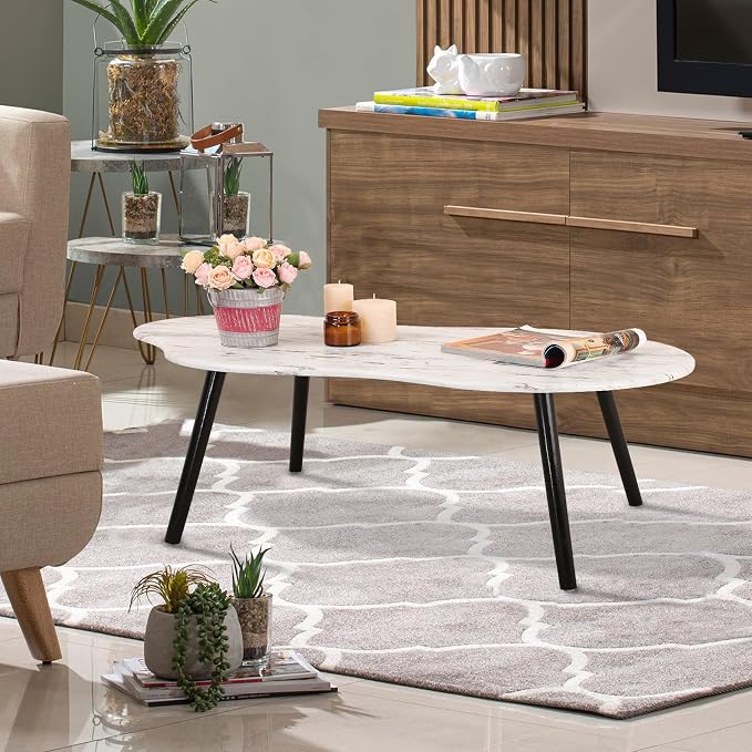 Small Coffee Table Cloud Shape Coffee Tables Unique White Wood Grain Tabletop - Image 6