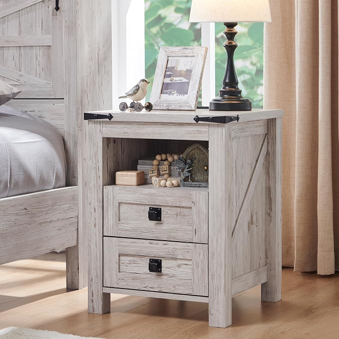 T4TREAM Nightstand with Charging Station, End Table, Side Table with 2 Drawers - Image 3