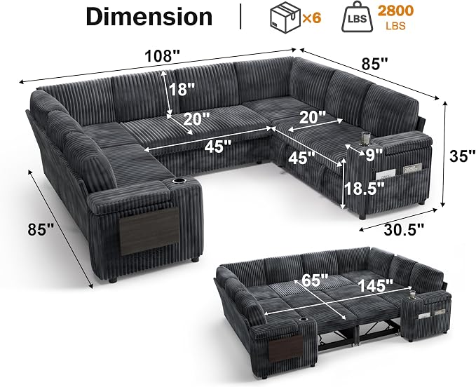 Vipbear 111" Modular Sectional Sleeper Sofa - Image 3