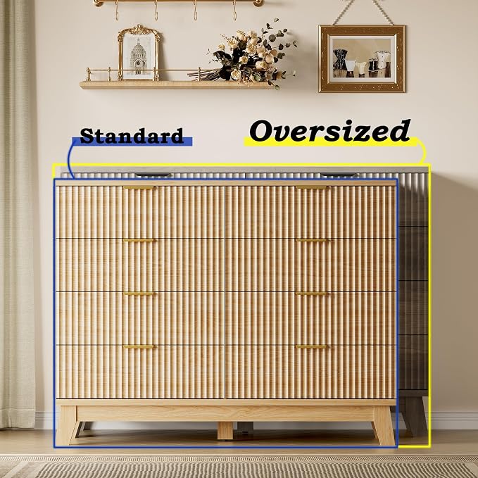 BORNOON 53" Tall Dresser for Bedroom, 8-Drawer Fluted Chest of Drawers - Image 3