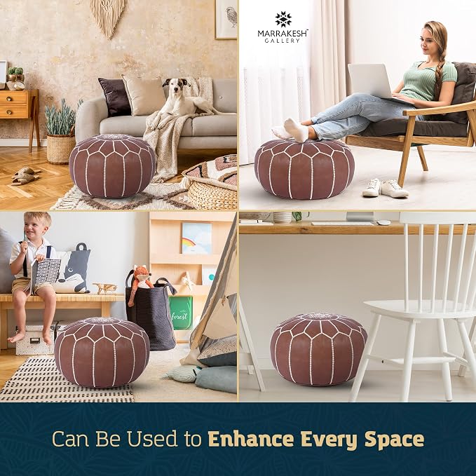 Marrakesh Gallery Genuine Leather Round Pouf Unstuffed - Image 8