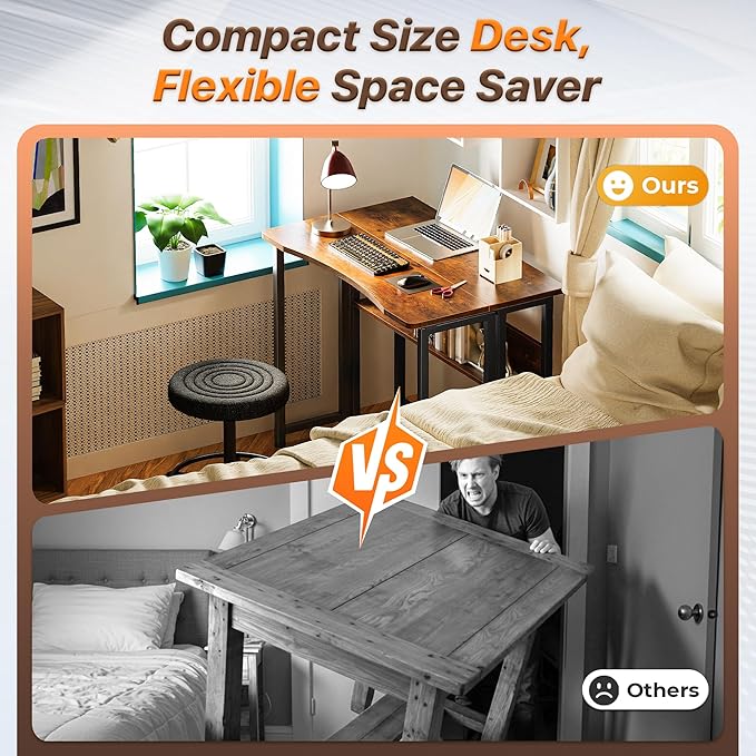 Huuger Folding Desk with Storage Shelf, 31.5 Inch Foldable Computer Table - Image 3