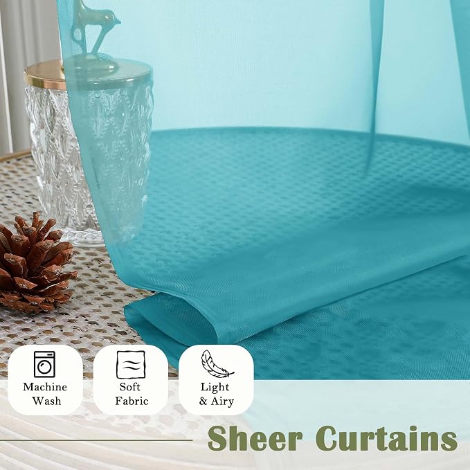 Turquoise Sheer Curtains 63 Inch Length 2 Panels, Voile Light Filtering Living - Image 4