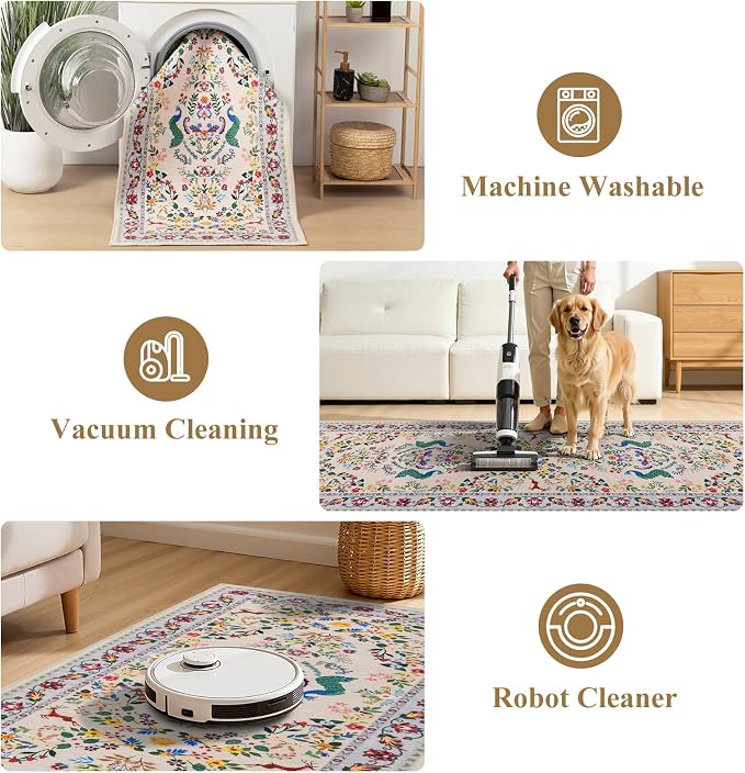 HEBE Hallway Runner Rug 2'x8', Washable Non Slip Kitchen Rug Runner | Soft Boho - Image 5