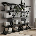FUSUNBAO Industrial Bookshelf, Vintage 5-Tier Tall Bookcase - Image 3