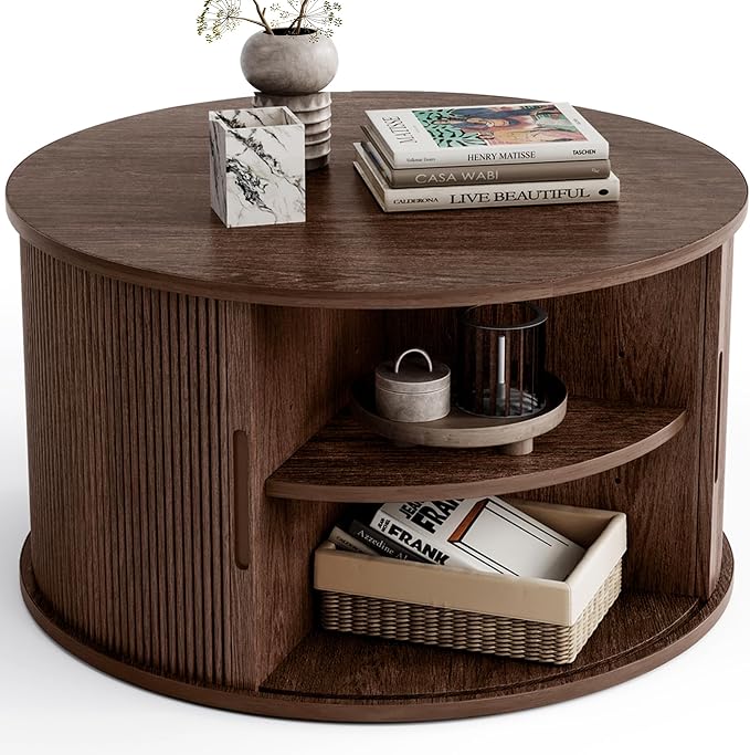 LINSY HOME Round Coffee Table, 31.5" Drum Coffee Table by LINSYHOME