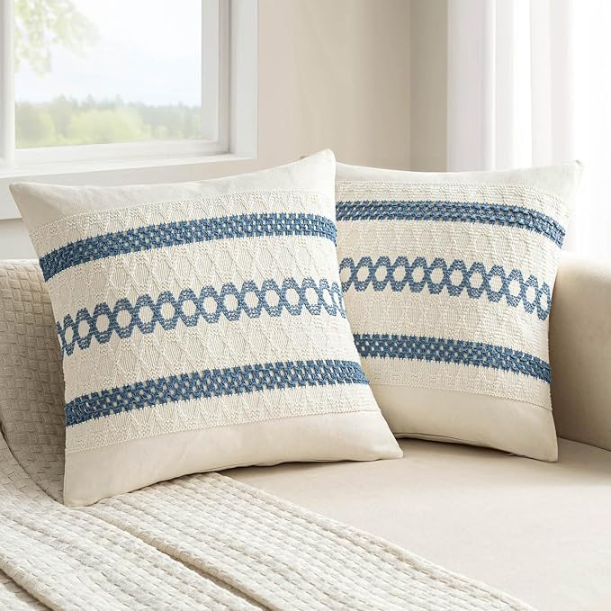 MIULEE Set of 2 Coastal Blue Boho Decorative Pillow Covers 16x16 Inch | by MIULEE