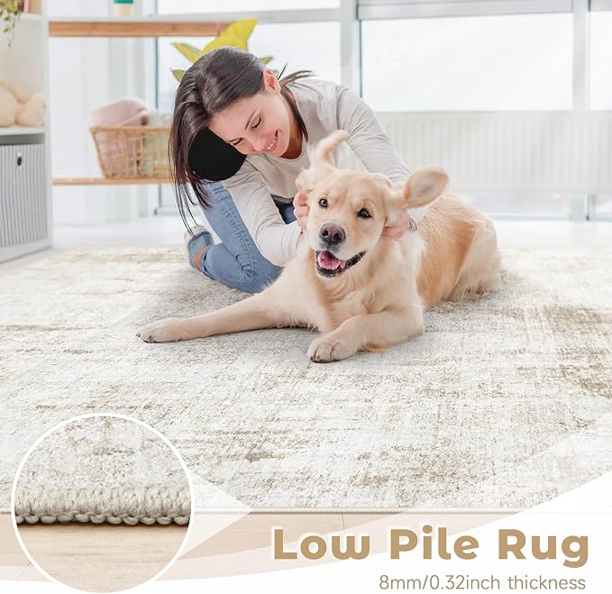 6x9 Area Rugs Washable Rug: Abstract Neutral Rugs Modern Non Slip Area Rug - Image 8