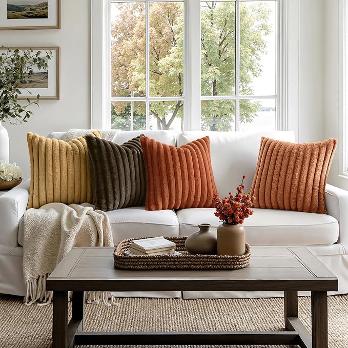 MIULEE Fall Rust Orange Faux Fur Plush Decorative Throw Pillow Covers18x18 | - Image 3