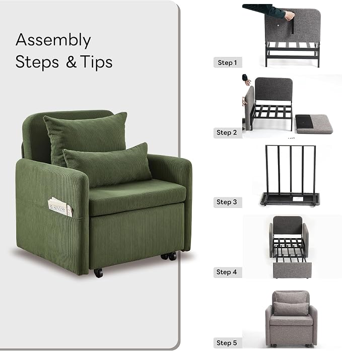 Iroomy 5-Level Adjustable Convertible Sleeper Chair Set of 2, 3-in-1 87'' Long - Image 9
