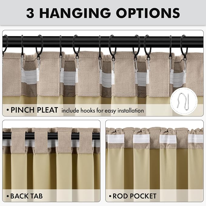 MIULEE 100% Blackout Linen Curtains 42 x 63 Inch Copper Brown 2 Panels | - Image 5