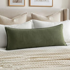 MIULEE Decorative Linen Lumbar Pillow Cover 14x36 Inch Dark Olive Green | Boho by MIULEE
