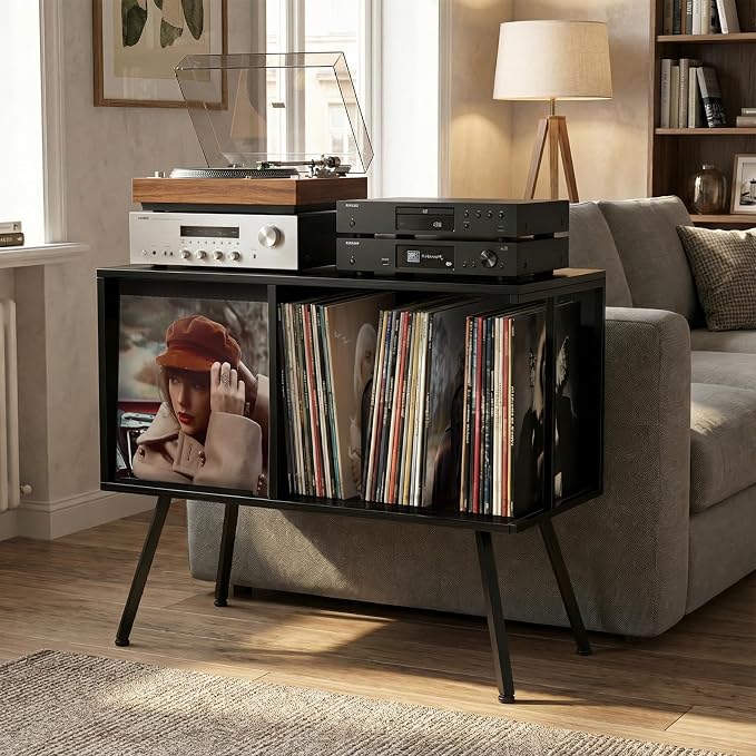 Faesun Flip Top Record Player Stand, Large Turntable Stand Holds up to 150+ - Image 2