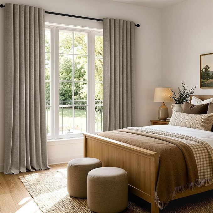 MIULEE 100% Blackout Linen Curtains 42 x 72 Inch Faux Linen 2 Panels | Thermal - Image 8