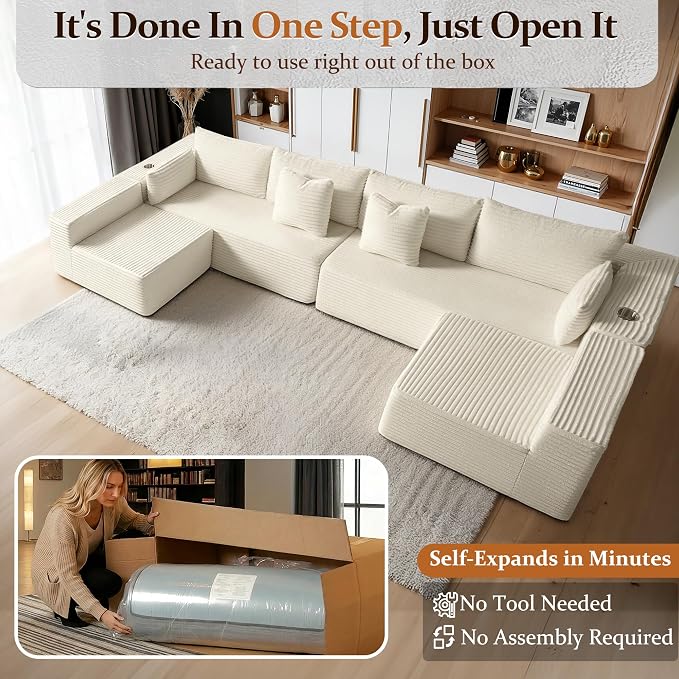 138" Cloud Sectional Couch, Comfort U Shaped Sofa - Image 3