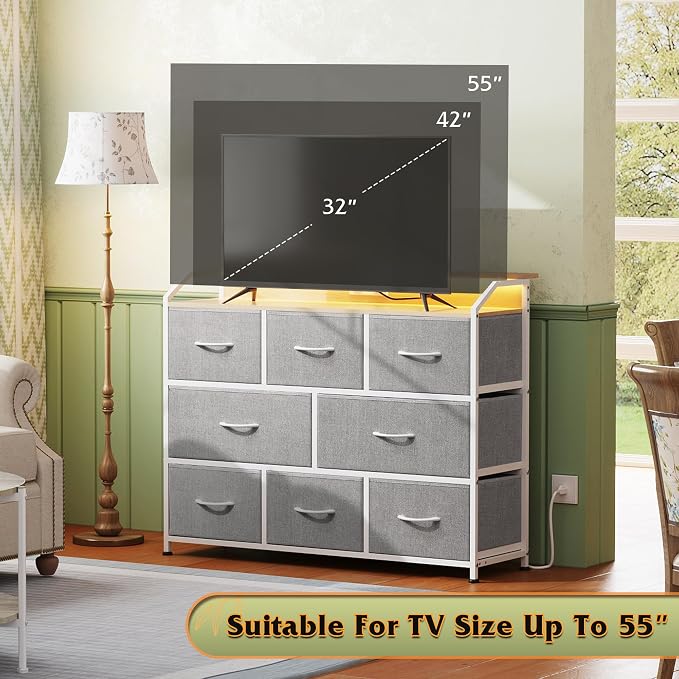 WLIVE Dresser TV Stand with Power Outlets, Led Dresser - Image 7