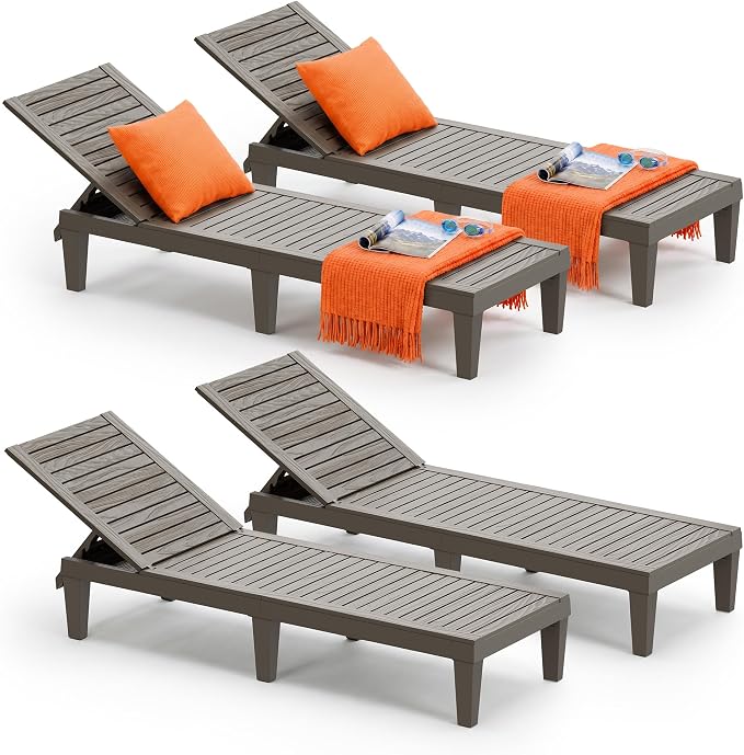 Outdoor Chaise Lounge Chairs Set of 4, 5-Position Adjustable Heavy Duty Tanning by NBYSGO