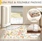 RELEANY Floral Washable 3x5 Area Rugs Beige/White/Orange | Flower Carpet Print - Image 5